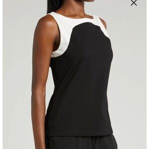 Halogen Colorblock Black And White Back Cutout Tank, Size L, Retail $99